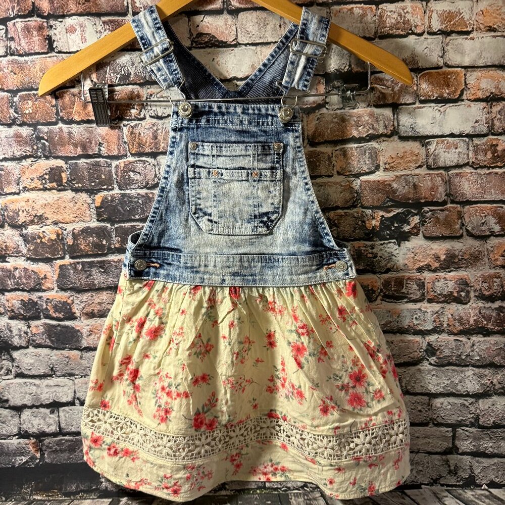 Jordache Overall Dress with Floral Skirt Girls Size Small(6/6x)